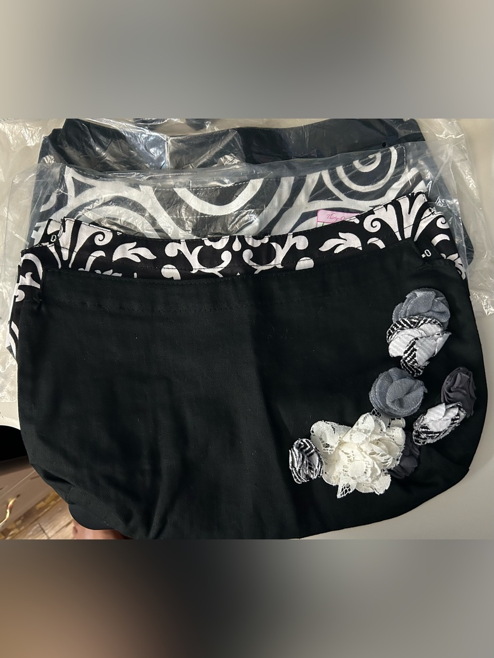 Thirty One 4 PC Black & White Skirt Purse Interchangeable Set NWT